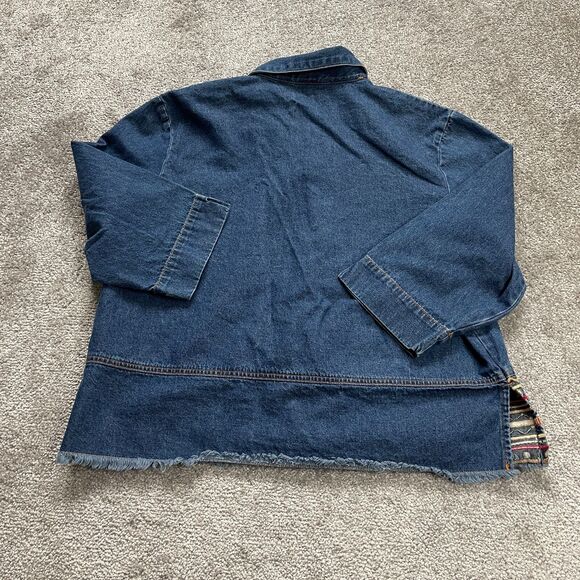 Mountain Lake Denim Jean Jacket Womens Petite Large Button Down Embroidered Boho - Picture 2 of 13